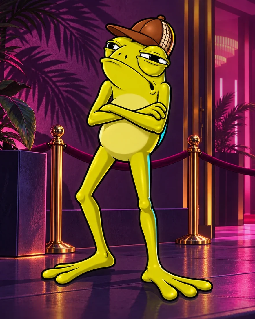 The Bouncer standing full-length with his arms folded beside a velvet rope